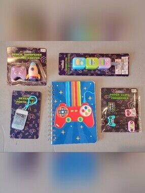 Spiral Notebook with Red Game Controller Print Pen Paperclips & More Lot Of 5